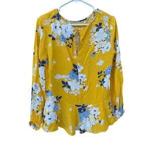 Old Navy Floral Peplum Blouse Long Sleeve Round Neck Pintucks Vintage M